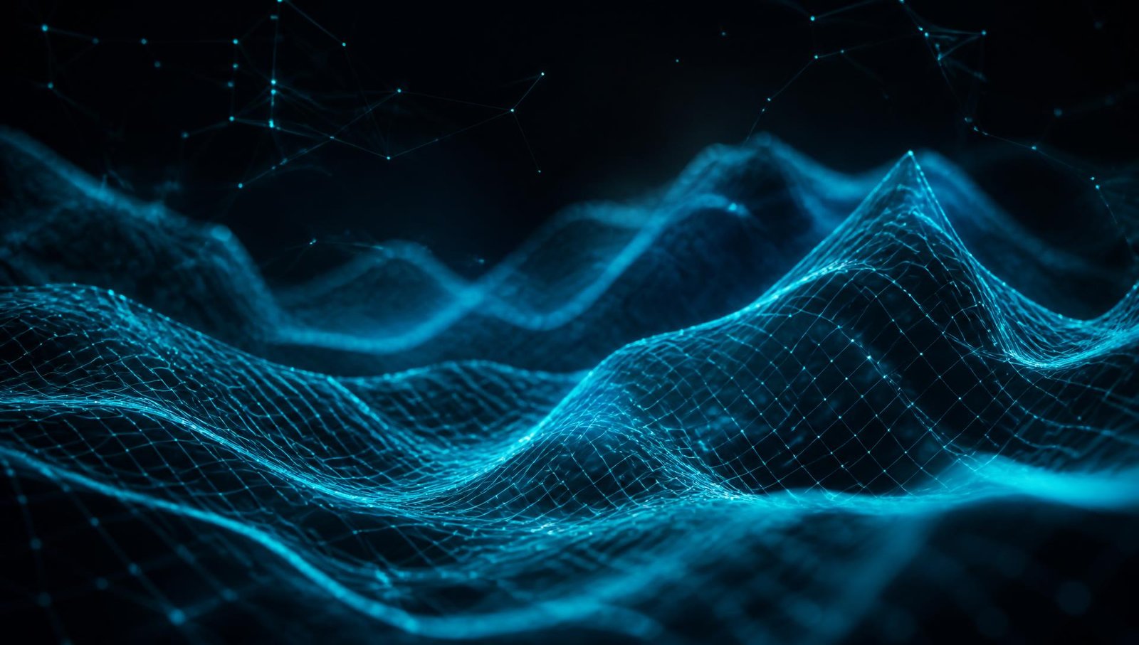 Abstract luminous mesh landscape representing connected systems